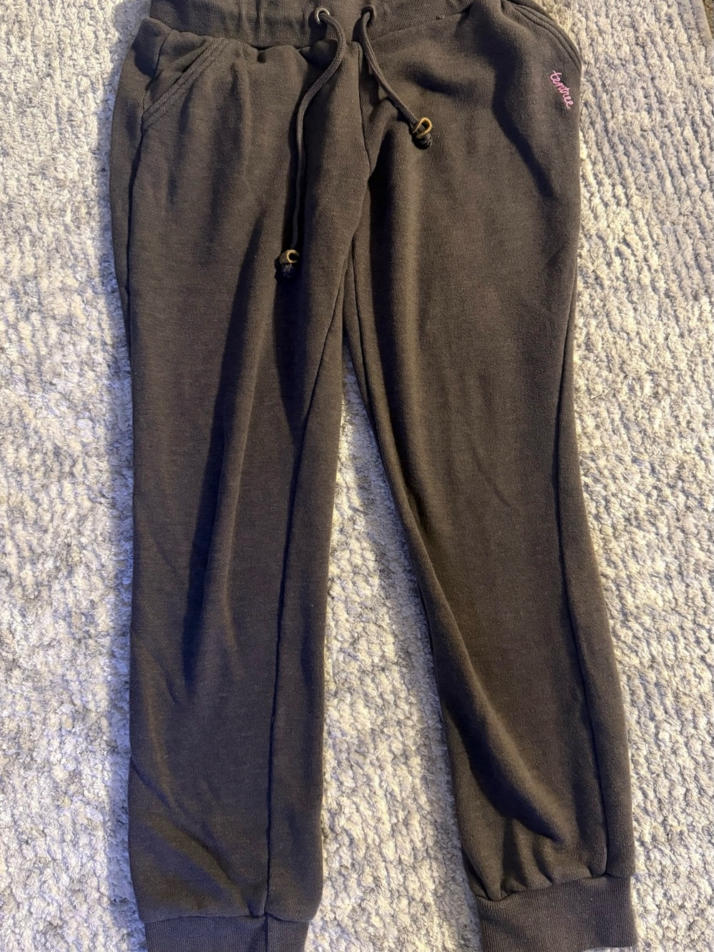 tentree Black Track Joggers with Pink Logo